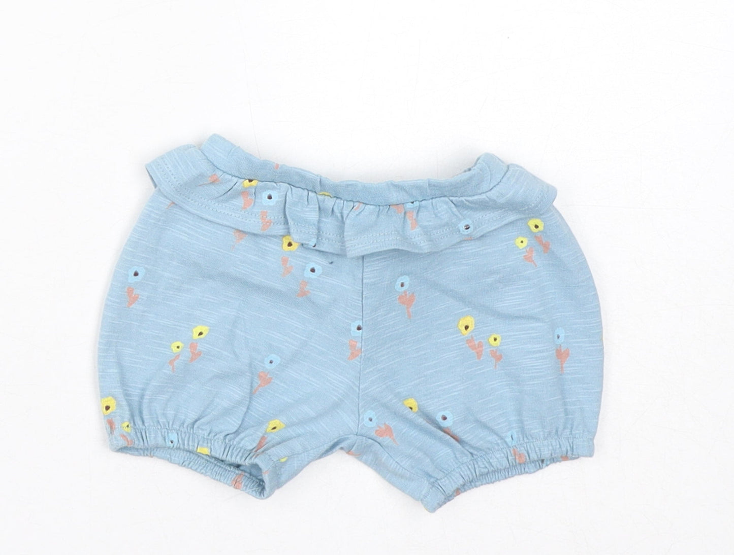 Marks and Spencer Boys Blue Floral Cotton Cropped Trousers Size 0-3 Months Pullover - 1 Month, Inside Leg 2in