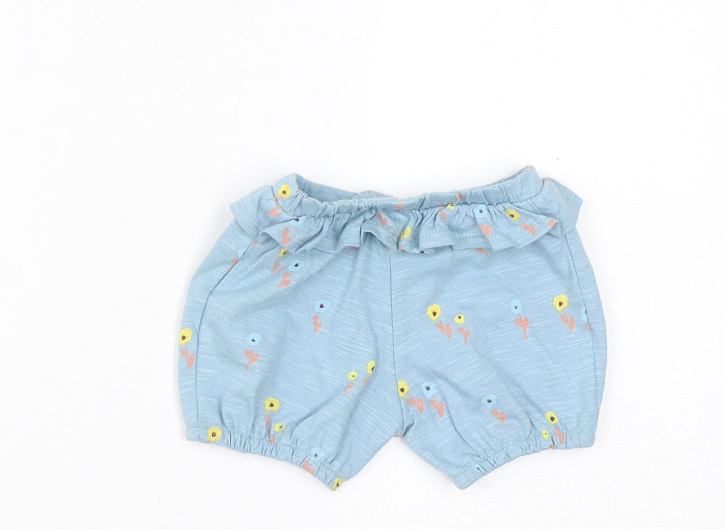 Marks and Spencer Boys Blue Floral Cotton Cropped Trousers Size 0-3 Months Pullover - 1 Month, Inside Leg 2in
