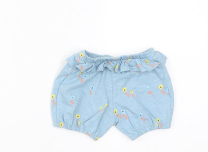 Marks and Spencer Boys Blue Floral Cotton Cropped Trousers Size 0-3 Months Pullover - 1 Month, Inside Leg 2in