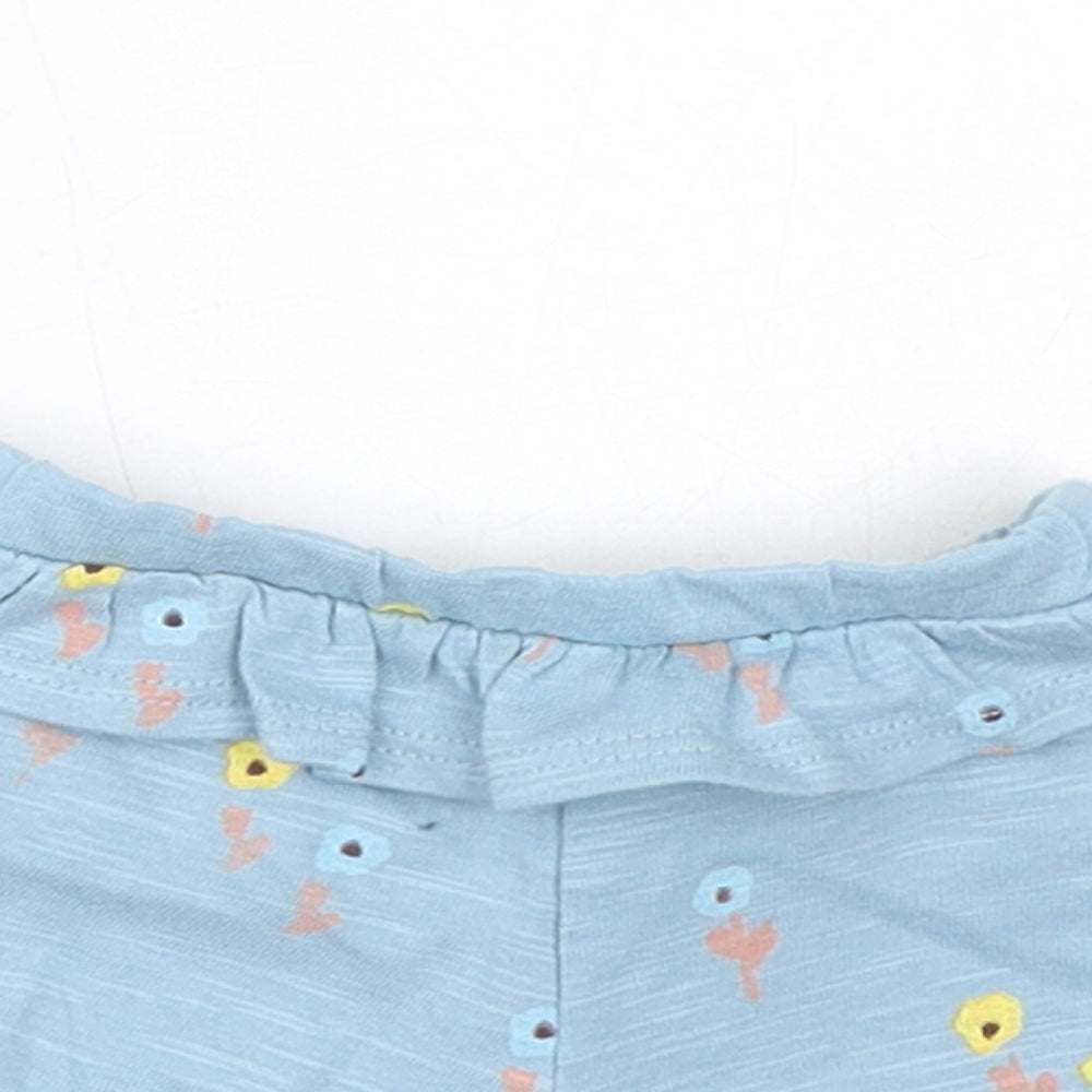 Marks and Spencer Boys Blue Floral Cotton Cropped Trousers Size 0-3 Months Pullover - 1 Month, Inside Leg 2in