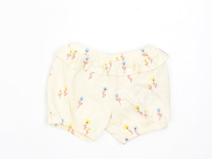 Marks and Spencer Girls Yellow Floral Cotton Cropped Trousers Size 0-3 Months Pullover - 1 Month, Inside Leg 2in