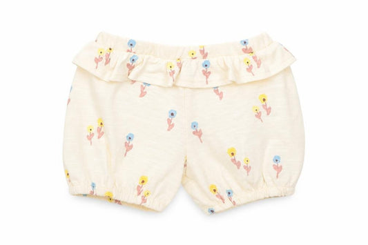 Marks and Spencer Girls Yellow Floral Cotton Cropped Trousers Size 0-3 Months Pullover - 1 Month, Inside Leg 2in
