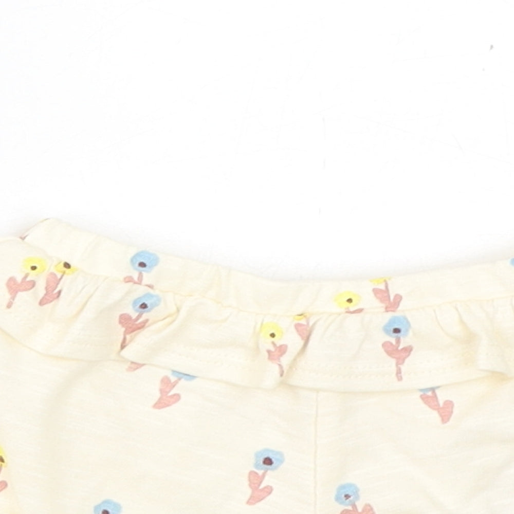 Marks and Spencer Girls Yellow Floral Cotton Cropped Trousers Size 0-3 Months Pullover - 1 Month, Inside Leg 2in