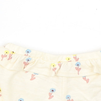 Marks and Spencer Girls Yellow Floral Cotton Cropped Trousers Size 0-3 Months Pullover - 1 Month, Inside Leg 2in