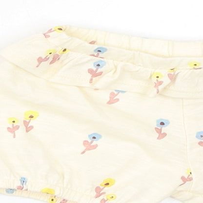 Marks and Spencer Girls Yellow Floral Cotton Cropped Trousers Size 0-3 Months Pullover - 1 Month, Inside Leg 2in
