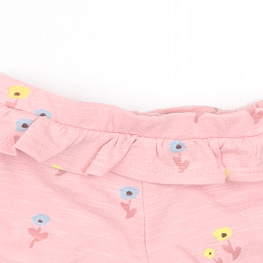 Marks and Spencer Girls Pink Floral Cotton Cropped Trousers Size 0-3 Months Pullover - 1 Month, Inside Leg 2in