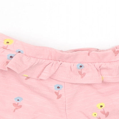 Marks and Spencer Girls Pink Floral Cotton Cropped Trousers Size 0-3 Months Pullover - 1 Month, Inside Leg 2in