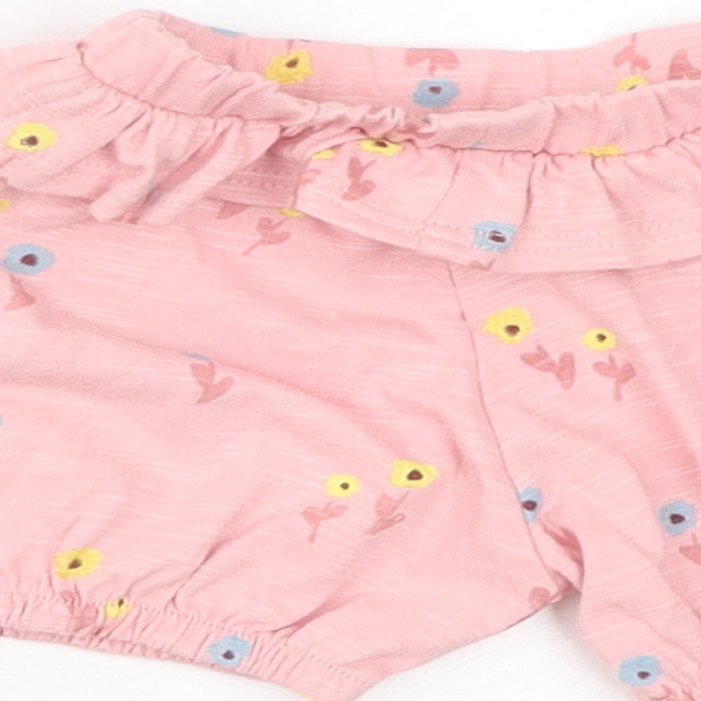 Marks and Spencer Girls Pink Floral Cotton Cropped Trousers Size 0-3 Months Pullover - 1 Month, Inside Leg 2in