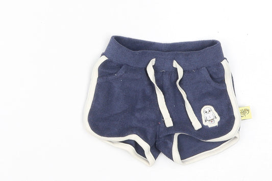 Marks and Spencer Boys Blue Cotton Cropped Trousers Size 0-3 Months Drawstring - Harry Potter, 1 month, Inside Leg 2in