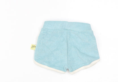 Marks and Spencer Boys Blue Cotton Cropped Trousers Size 3-6 Months Drawstring - Inside Leg 2in
