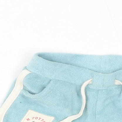 Marks and Spencer Boys Blue Cotton Cropped Trousers Size 3-6 Months Drawstring - Inside Leg 2in