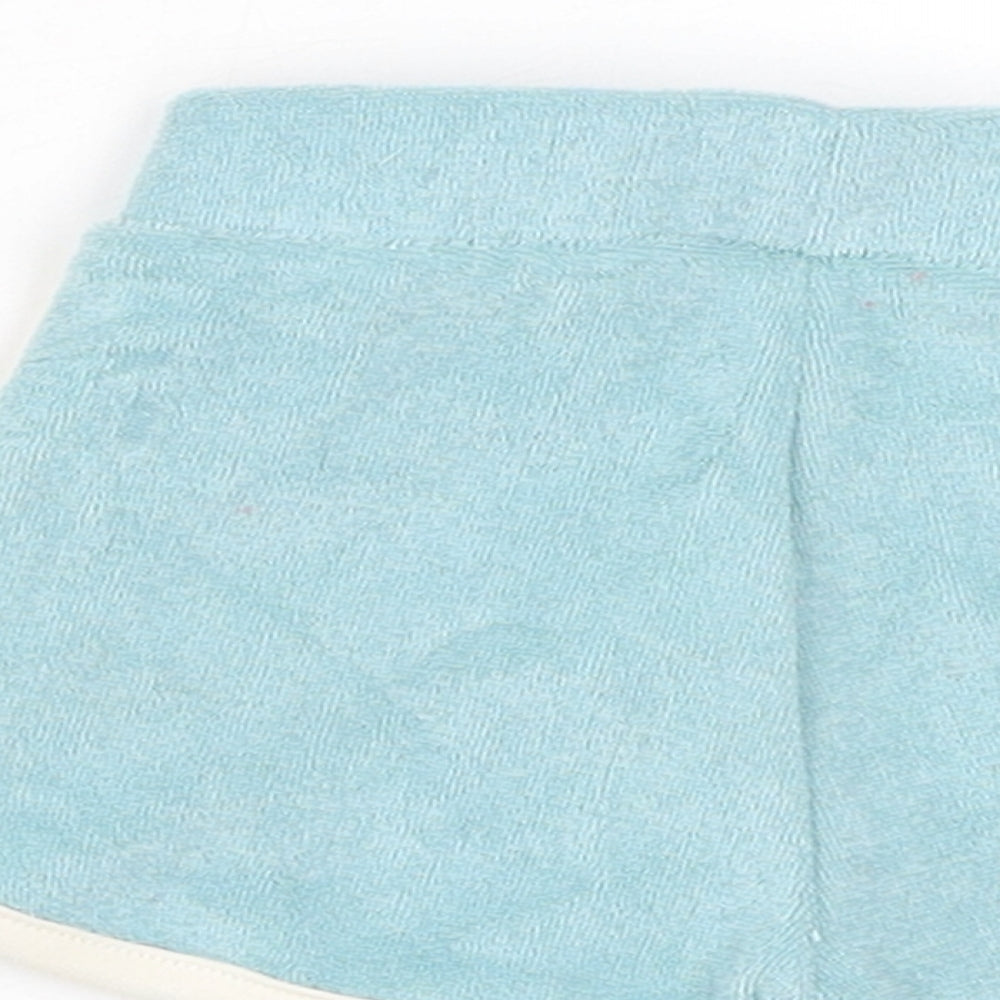 Marks and Spencer Boys Blue Cotton Cropped Trousers Size 3-6 Months Drawstring - Inside Leg 2in