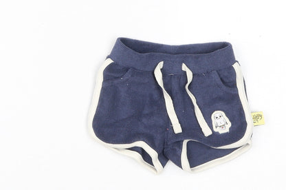 Marks and Spencer Boys Blue Cotton Jogger Trousers Size 3-6 Months Drawstring - Inside Leg 2in