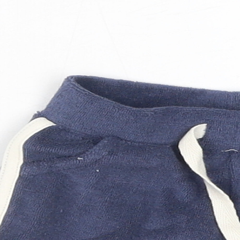 Marks and Spencer Boys Blue Cotton Jogger Trousers Size 3-6 Months Drawstring - Inside Leg 2in