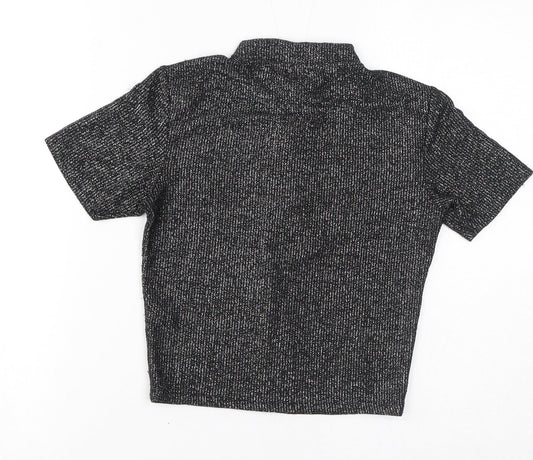 Light before Dark Womens Black Viscose Cropped T-Shirt Size S Round Neck - Sparkle Zip Front