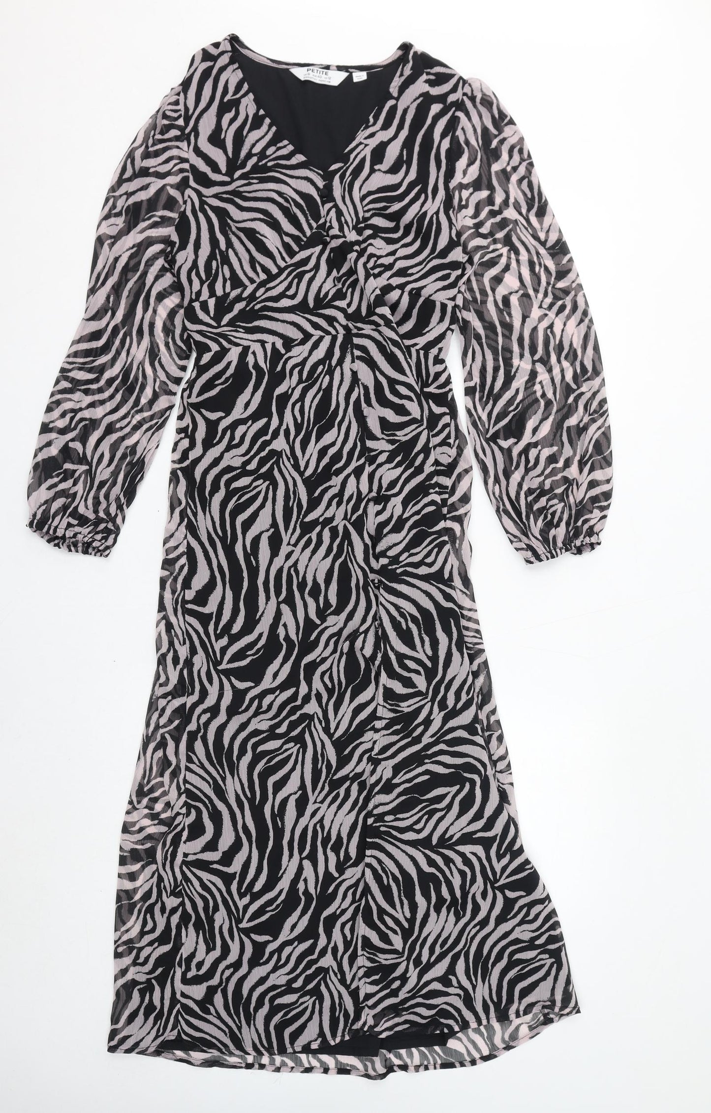 Dorothy Perkins Womens Pink Animal Print Polyester A-Line Size 12 V-Neck Pullover - Zebra