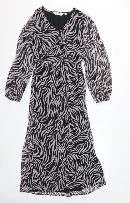 Dorothy Perkins Womens Pink Animal Print Polyester A-Line Size 12 V-Neck Pullover - Zebra