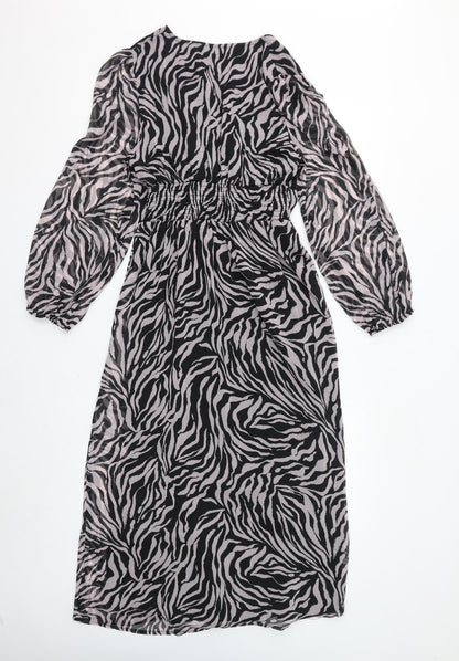 Dorothy Perkins Womens Pink Animal Print Polyester A-Line Size 12 V-Neck Pullover - Zebra