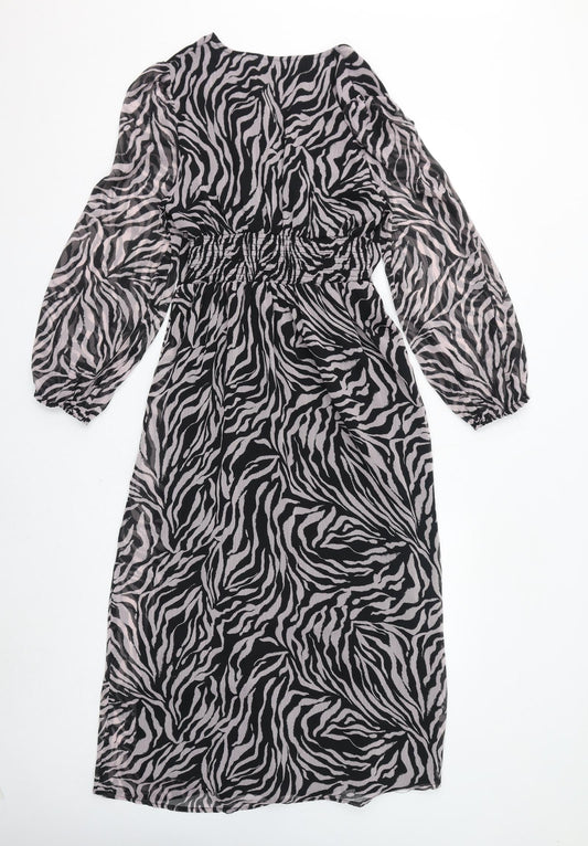 Dorothy Perkins Womens Pink Animal Print Polyester A-Line Size 12 V-Neck Pullover - Zebra