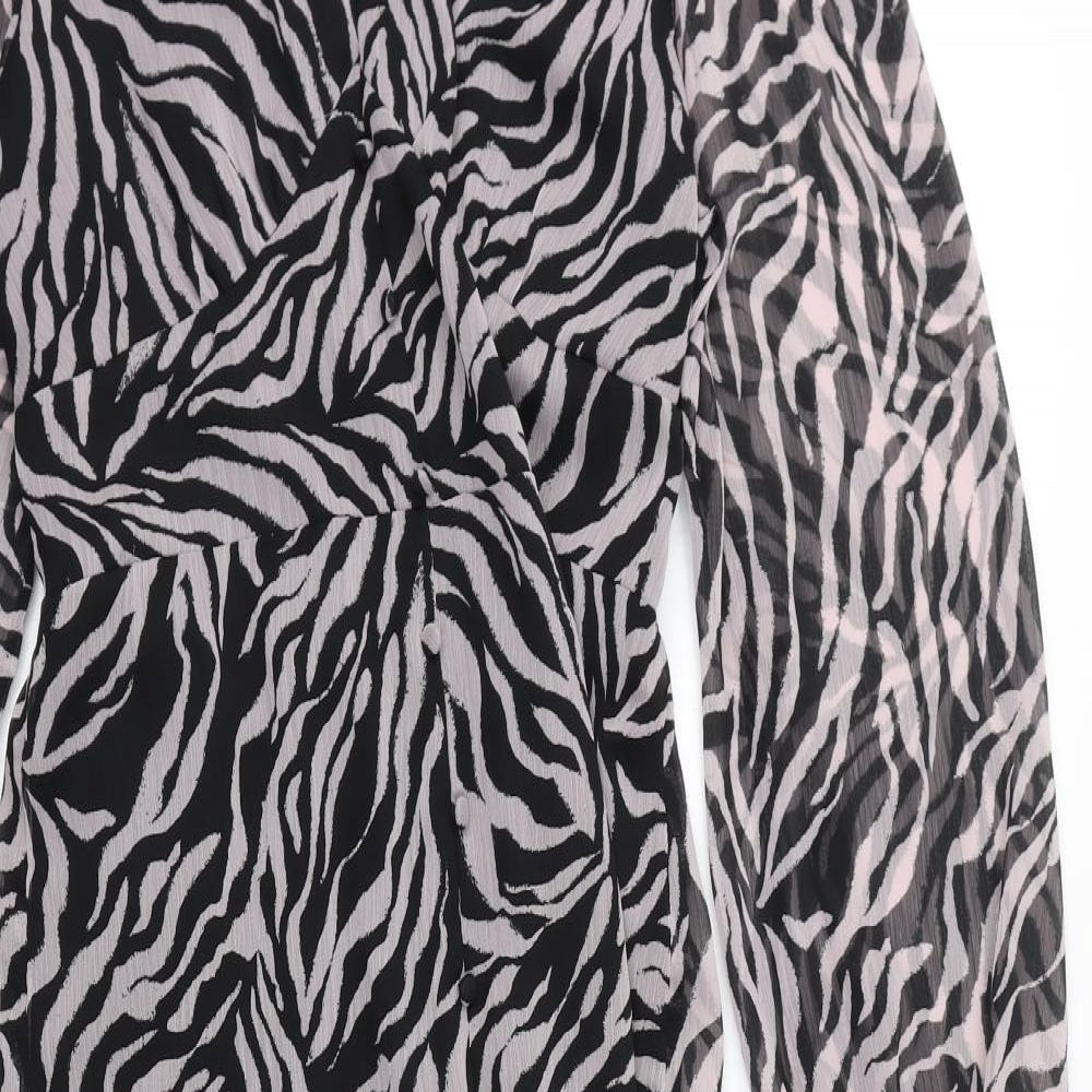 Dorothy Perkins Womens Pink Animal Print Polyester A-Line Size 12 V-Neck Pullover - Zebra