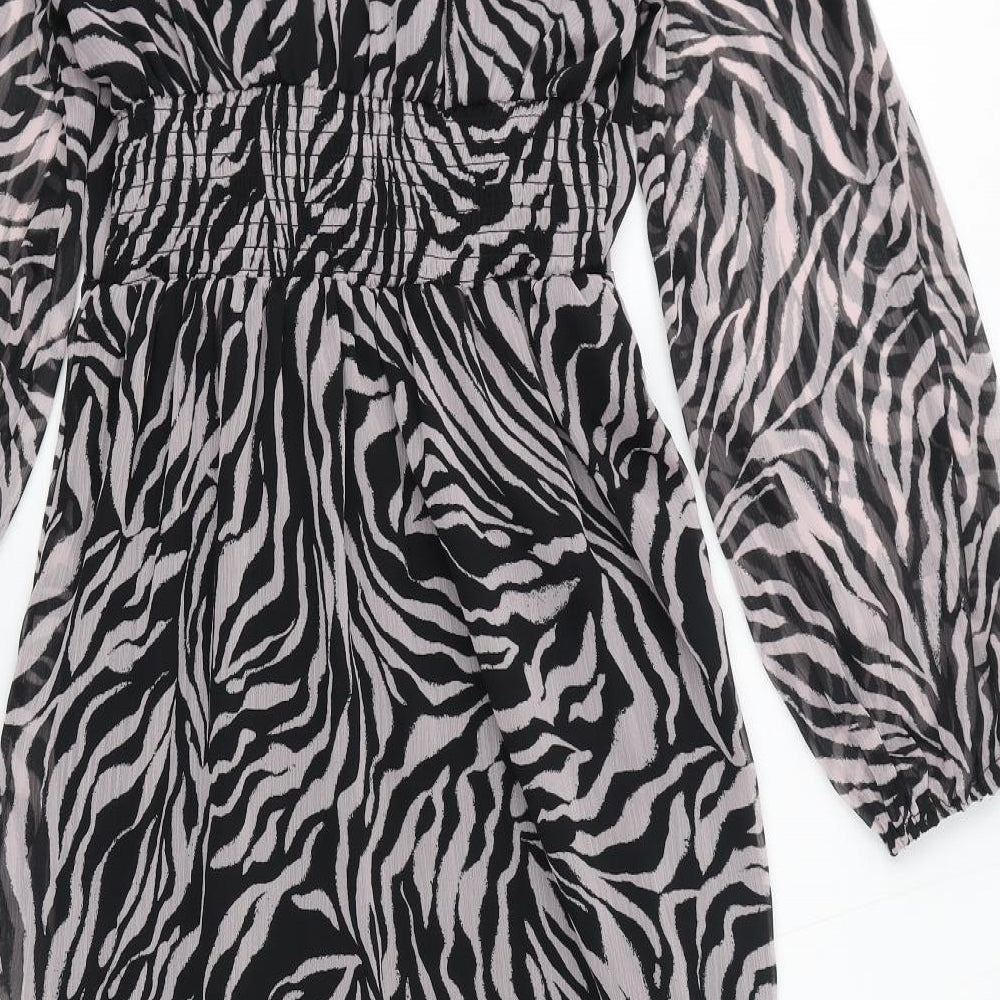 Dorothy Perkins Womens Pink Animal Print Polyester A-Line Size 12 V-Neck Pullover - Zebra