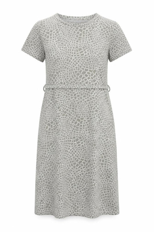 Poppy Womens Grey Geometric Polyester T-Shirt Dress Size L Round Neck Pullover