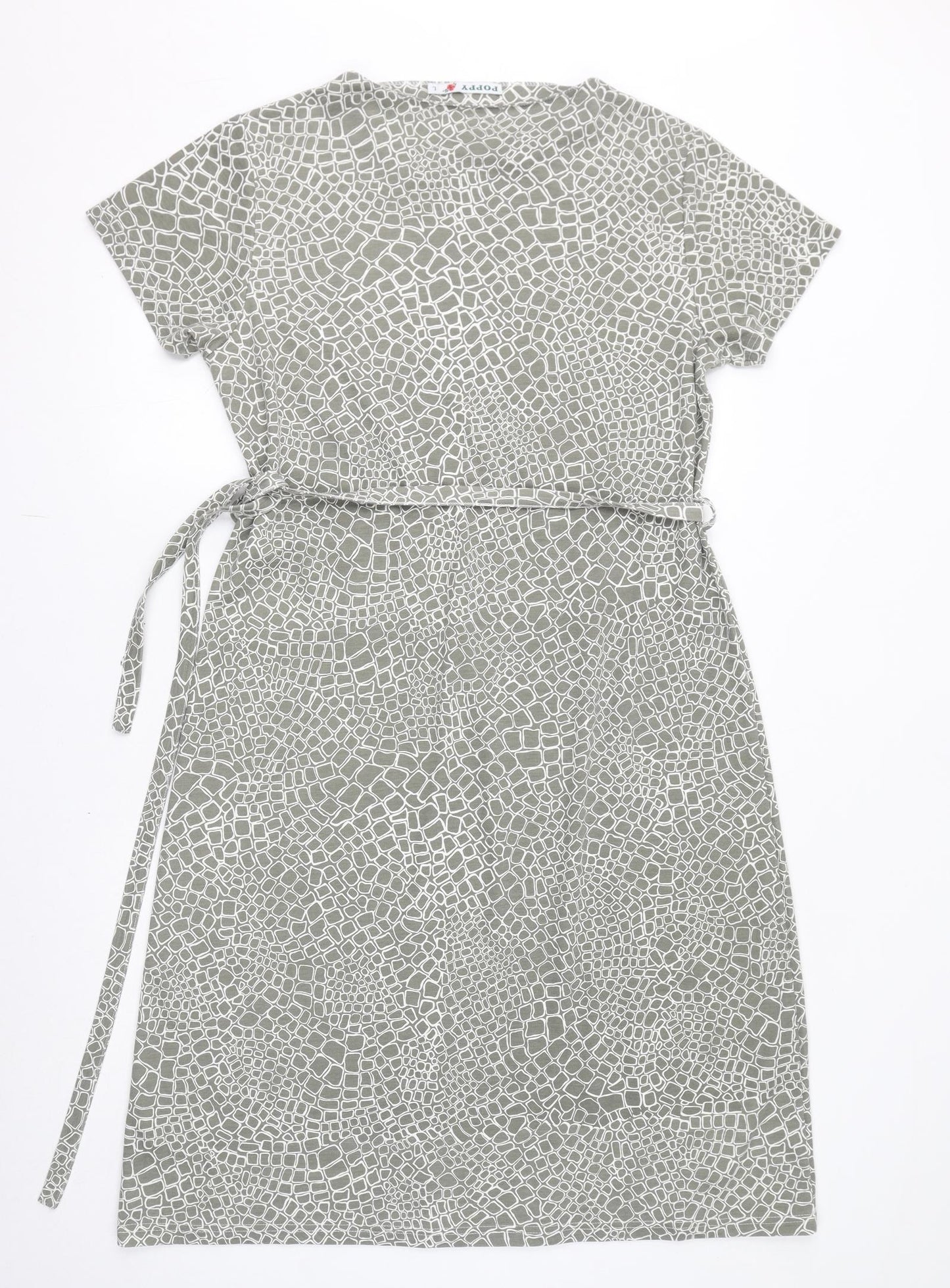 Poppy Womens Grey Geometric Polyester T-Shirt Dress Size L Round Neck Pullover
