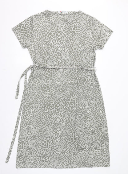 Poppy Womens Grey Geometric Polyester T-Shirt Dress Size L Round Neck Pullover