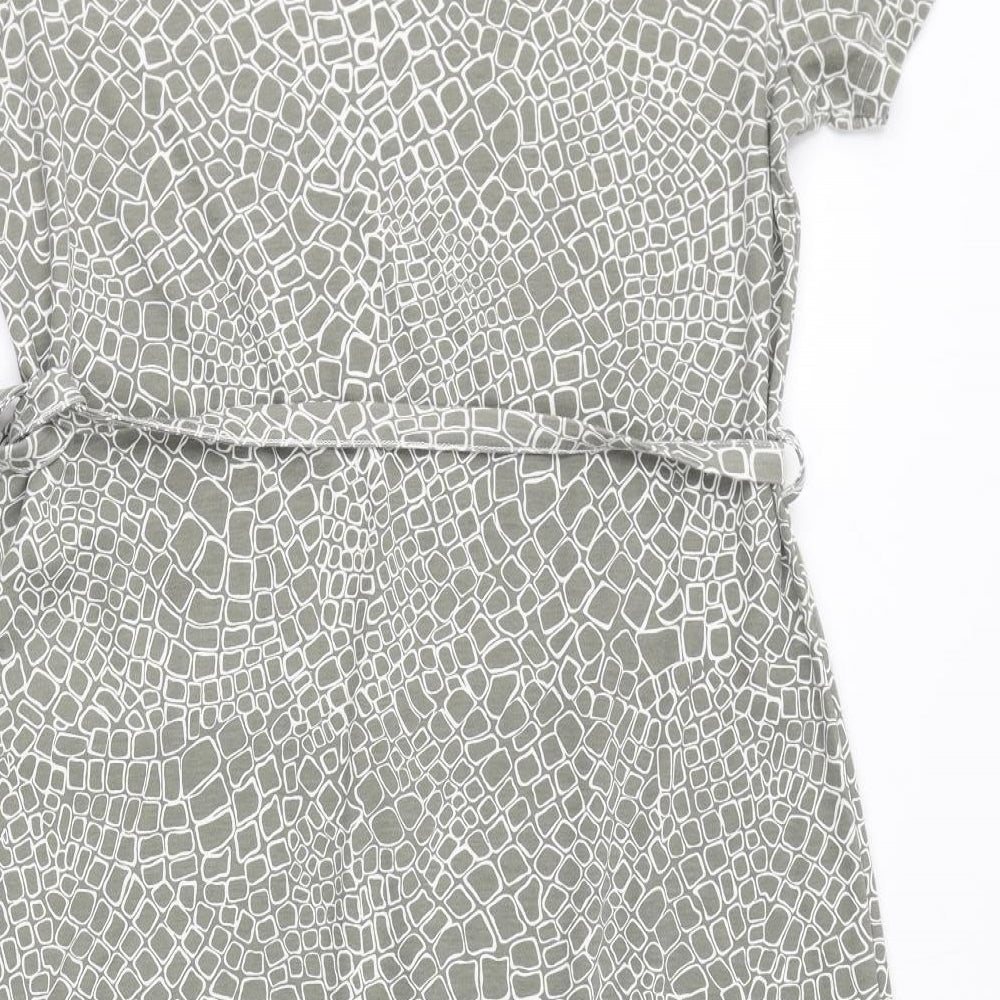 Poppy Womens Grey Geometric Polyester T-Shirt Dress Size L Round Neck Pullover