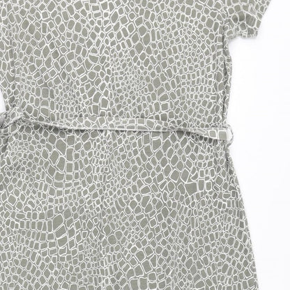 Poppy Womens Grey Geometric Polyester T-Shirt Dress Size L Round Neck Pullover
