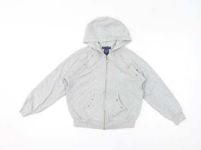Skechers Girls Grey Cotton Full Zip Hoodie Size 7-8 Years Zip - Gem Embellishments