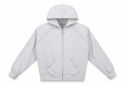Skechers Girls Grey Cotton Full Zip Hoodie Size 7-8 Years Zip - Gem Embellishments