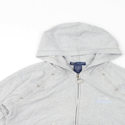 Skechers Girls Grey Cotton Full Zip Hoodie Size 7-8 Years Zip - Gem Embellishments