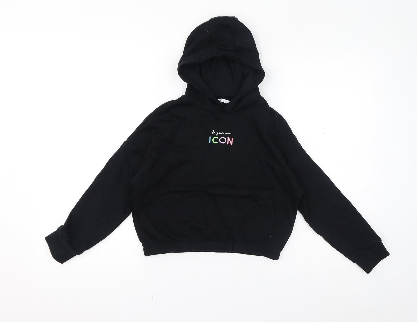 Marks and Spencer Girls Black Cotton Pullover Hoodie Size 9-10 Years Pullover - Be Your Own Icon, Cropped