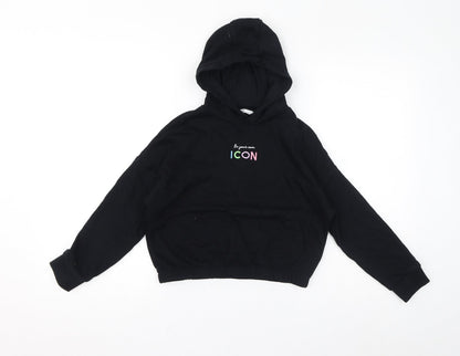 Marks and Spencer Girls Black Cotton Pullover Hoodie Size 9-10 Years Pullover - Be Your Own Icon, Cropped