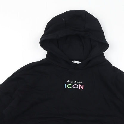 Marks and Spencer Girls Black Cotton Pullover Hoodie Size 9-10 Years Pullover - Be Your Own Icon, Cropped