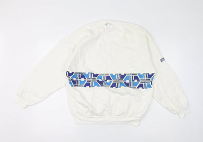 Limbas Womens White Geometric Polyester Pullover Sweatshirt Size M Pullover