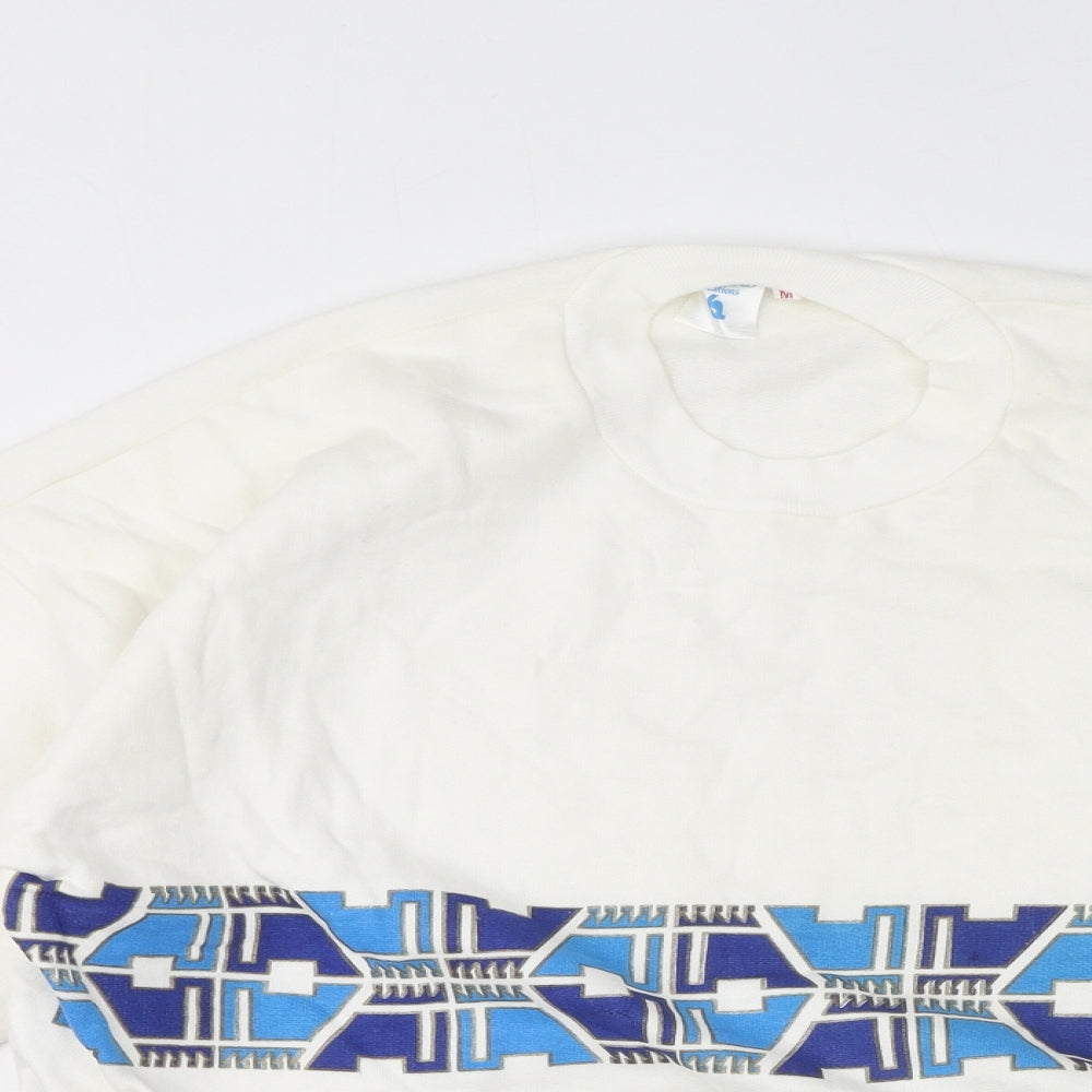 Limbas Womens White Geometric Polyester Pullover Sweatshirt Size M Pullover