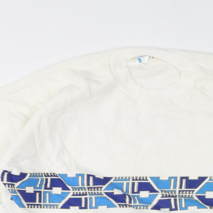 Limbas Womens White Geometric Polyester Pullover Sweatshirt Size M Pullover