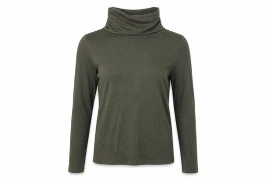 Front view of ASOS women’s green cotton pullover sweatshirt, size XS, pullover - roll neck