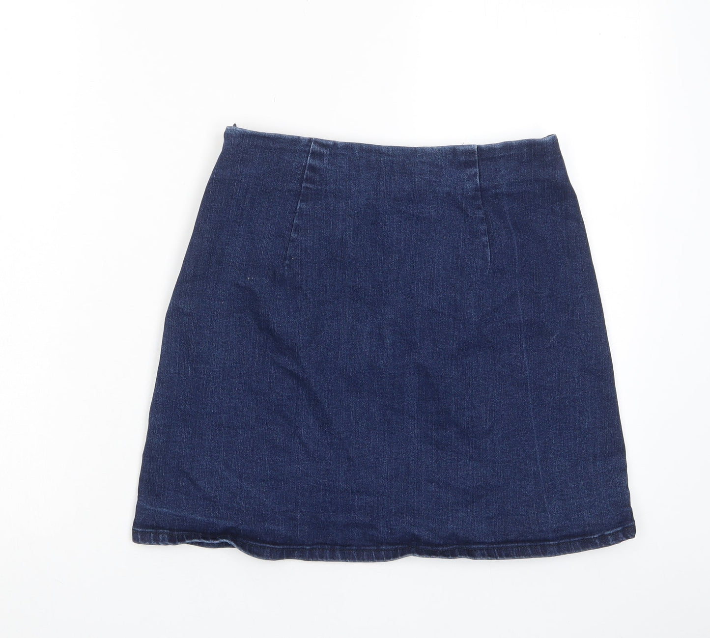 Oasis Womens Blue Cotton A-Line Skirt Size 10 Zip - Frill