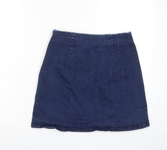 Oasis Womens Blue Cotton A-Line Skirt Size 10 Zip - Frill