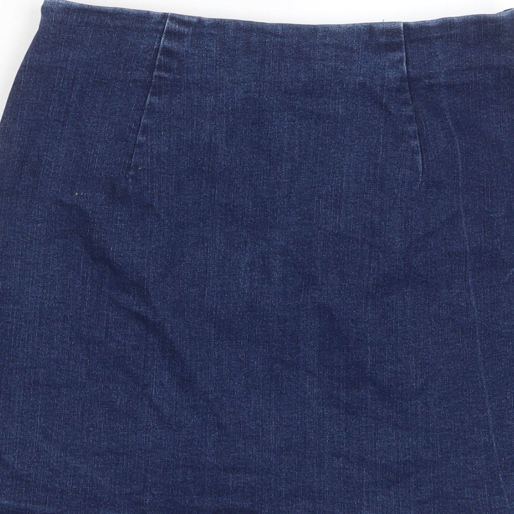 Oasis Womens Blue Cotton A-Line Skirt Size 10 Zip - Frill