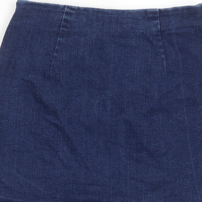Oasis Womens Blue Cotton A-Line Skirt Size 10 Zip - Frill