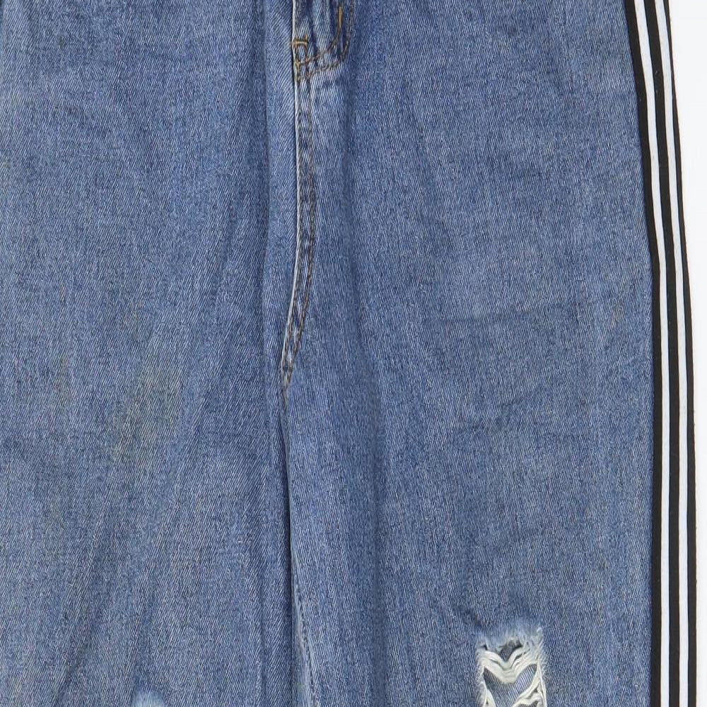 PRETTYLITTLETHING Womens Blue Cotton Straight Jeans Size 12 L28 in Regular Zip - Pockets