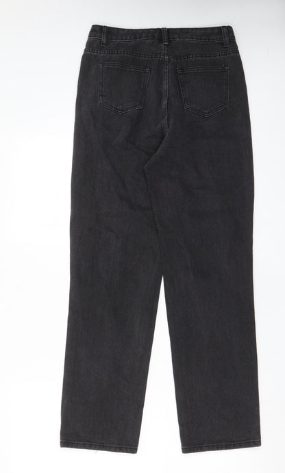 PRETTYLITTLETHING Womens Grey Cotton Straight Jeans Size 8 L29 in Regular Zip - Pockets