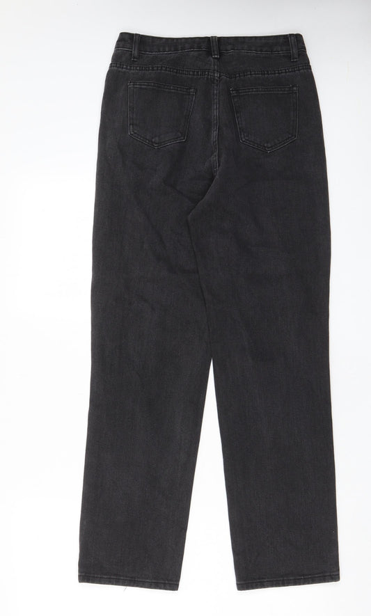 PRETTYLITTLETHING Womens Grey Cotton Straight Jeans Size 8 L29 in Regular Zip - Pockets