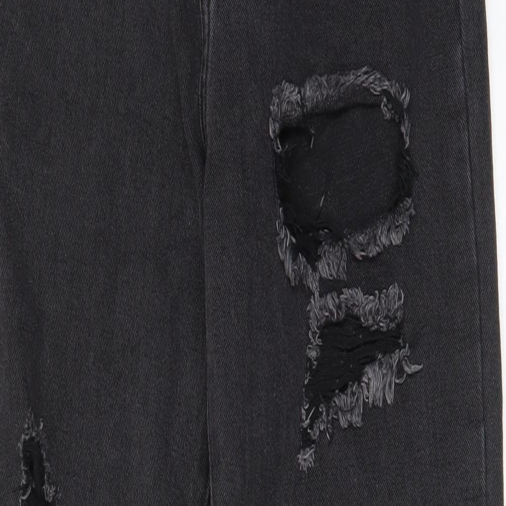 PRETTYLITTLETHING Womens Grey Cotton Straight Jeans Size 8 L29 in Regular Zip - Pockets