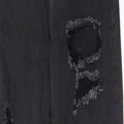 PRETTYLITTLETHING Womens Grey Cotton Straight Jeans Size 8 L29 in Regular Zip - Pockets