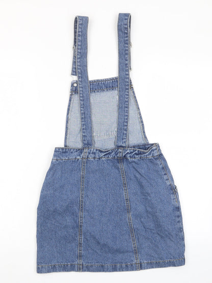 NEXT Womens Blue Cotton Pinafore/Dungaree Dress Size 6 Square Neck Button - Pockets